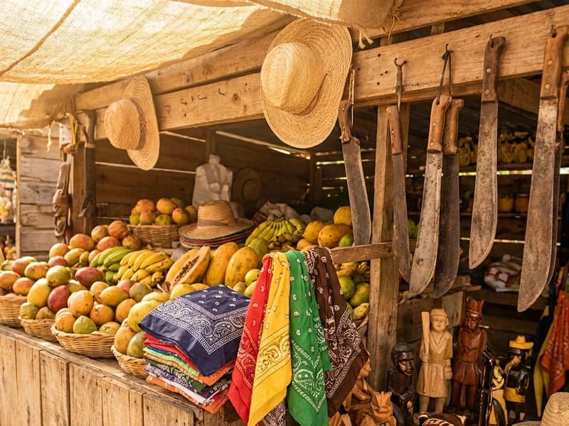 Caribbean market with authentic island products