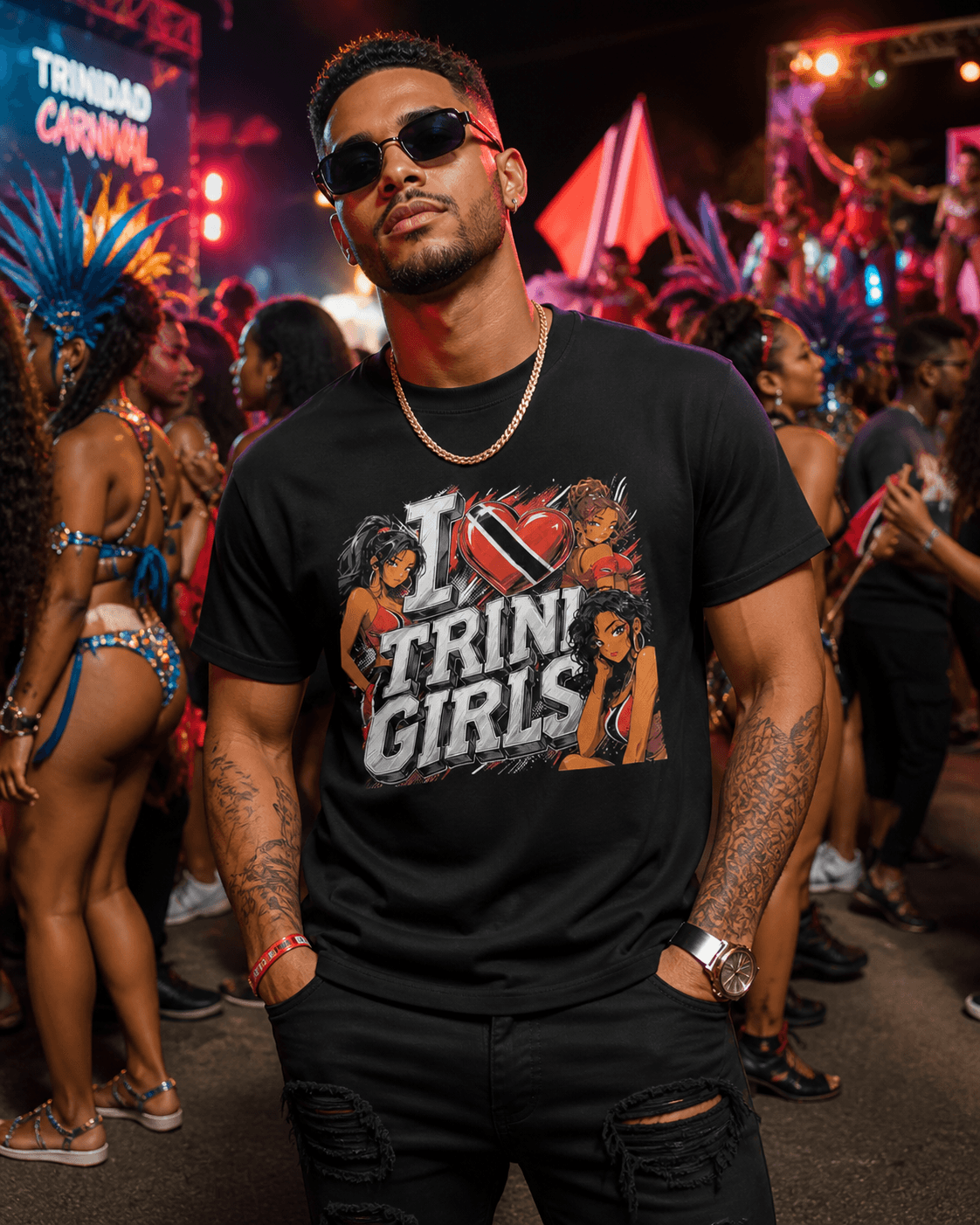 Trini Girls tee — carnival look