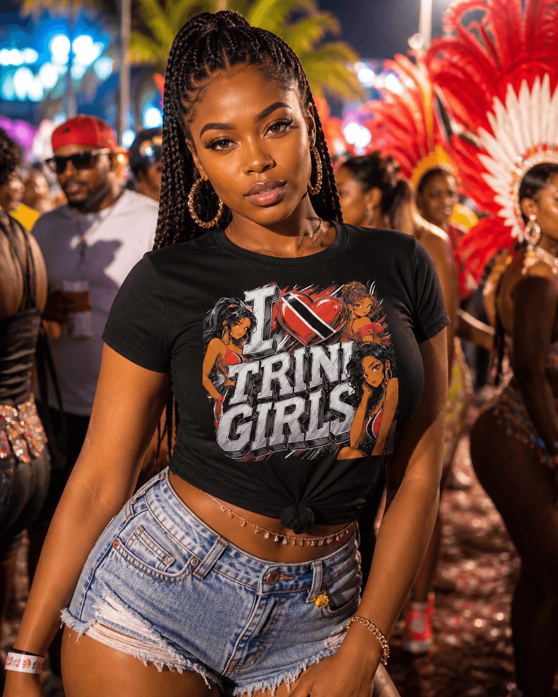 Trini Girls tee — female carnival look