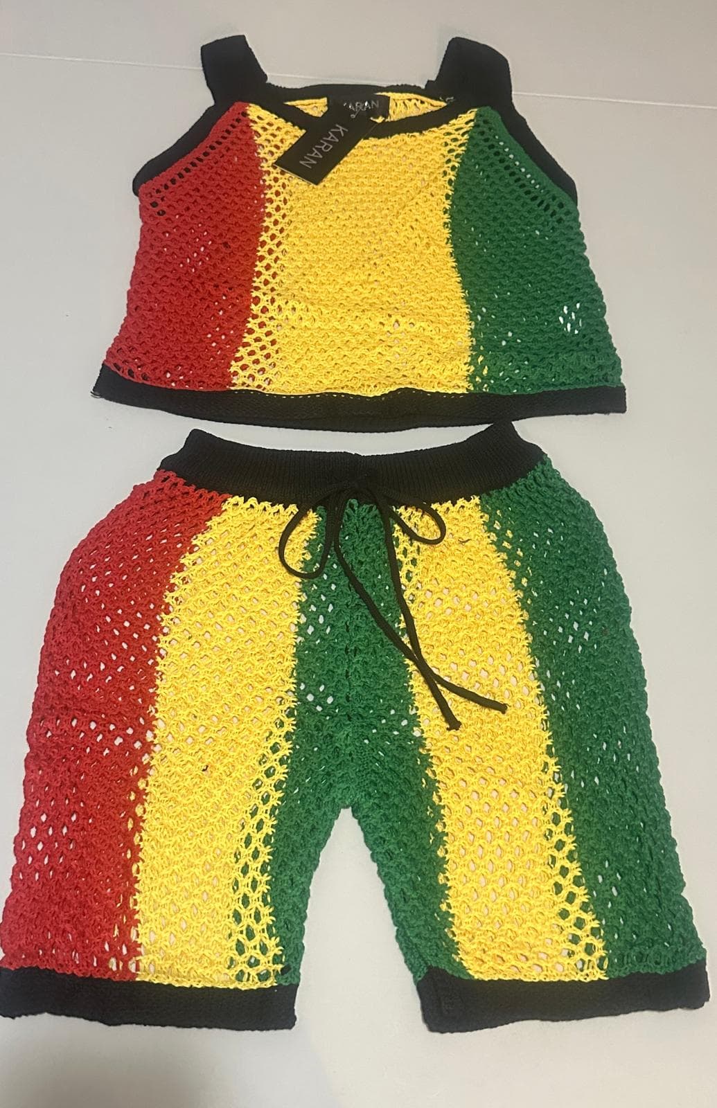 Rasta Mesh Shorts & Crop Top Set